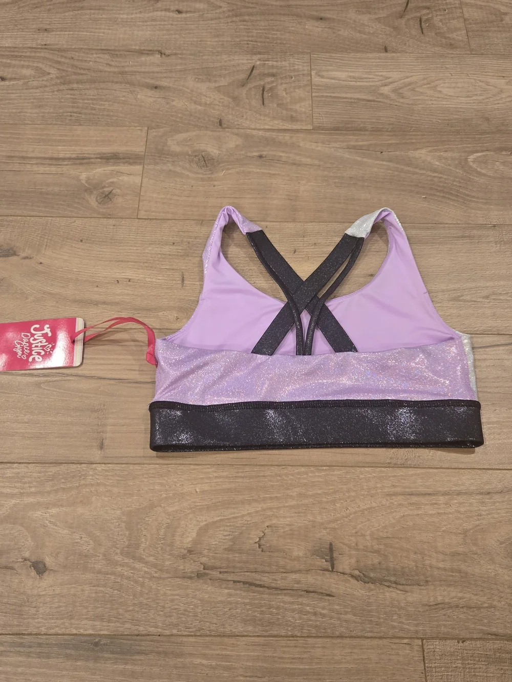 NWT Justice Girls Metallic Colorblock Sports Bra & Shorts 2PC Set Gym Dance M 10